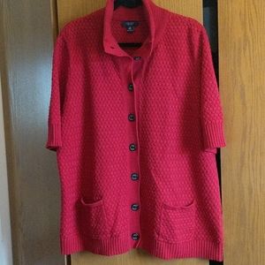 Rich red knit button up collared sweater